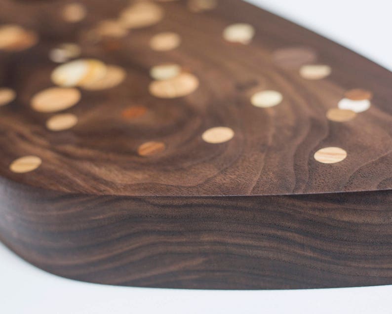 Walnut Multi Color Polka Dot Inlay Kitchen Board with Handle Hole