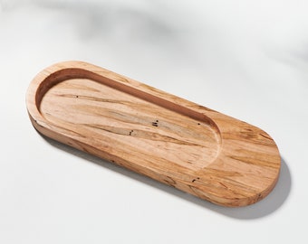 Oval Shaped Ambrosia Maple Catchall Modern Valet Tray