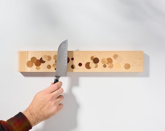 Multi Color Polka Dot Inlay Maple Wall Mounted Magnetic Knife Holder