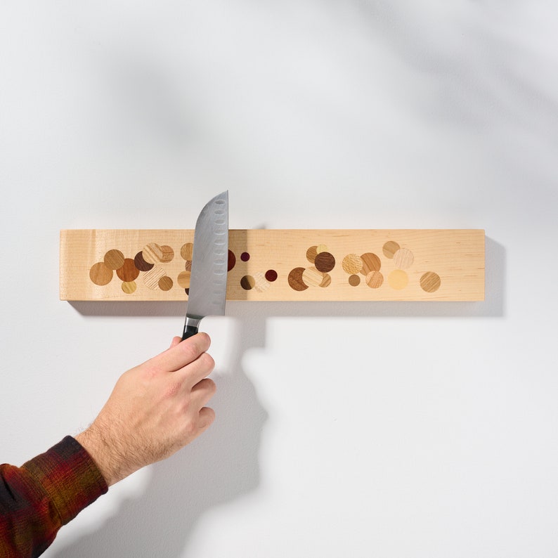 Multi Color Polka Dot Inlay Maple Wall Mounted Magnetic Knife Holder image 1