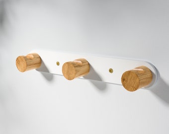 White Ash Minimalist Metal and Wood Wall Mounted Coat hook