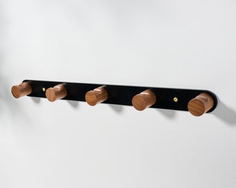 Black + Walnut Minimalist Metal and Wood Wall Mounted Coat hook