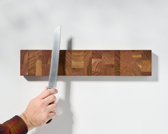 Wall Mounted Magnetic Knife Holder Made from Upcycled End Grain Walnut