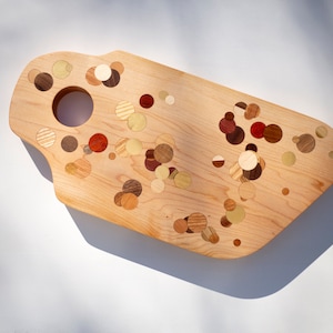 Maple Multi Color Polka Dot Inlay Kitchen Board with Handle Hole