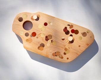 Maple Multi Color Polka Dot Inlay Kitchen Board with Handle Hole