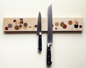 Multi Color Polka Dot Inlay Maple Wall Mounted Magnetic Knife Holder