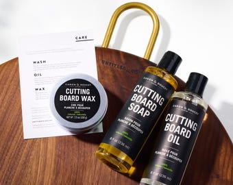 Cutting Board Care Kit - includes food safe natural oil, protective wax, and wood soap
