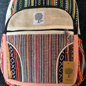 RUCKSACK, Multicoloured BACKPACK, BAG. Gheri patterned Cotton with Hemp