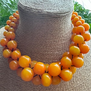 Mango ORANGE BEAD NECKLACE, Feature Necklace, Handbeaded Necklace, Costume Jewellery. Statement Necklace