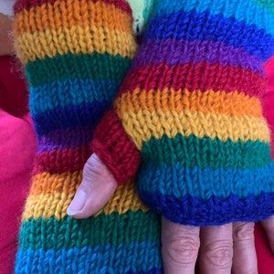 Fairtrade WOOL HANDWARMERS, GLOVES, Rainbow Handwarmers, Wristwarmers, Fleece lined