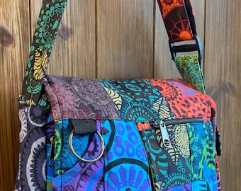CROSSBODY BOODSCHAPPENTAS, middelgrote schoudertas, patchworkontwerp, verstelbaar hengsel