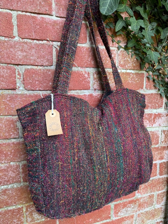SHOPPER, TOTE, HANDBAG, Sari Silk lined Bag, Handmade in Nepal. Accessories.