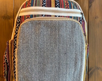 RUCKSACK,BACKPACK, Woven Cotton Gheri Design Fairtrade BAG, Made in Nepal.