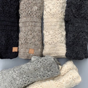 WOOL HANDWARMERS, Fingerless GLOVES, Hand Crocheted Wool with Fleece lining