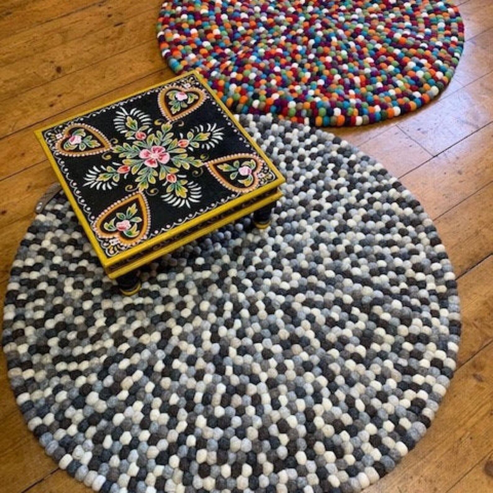 FELT BALL MAT/Handfelted Wool Mat/Rug Etsy