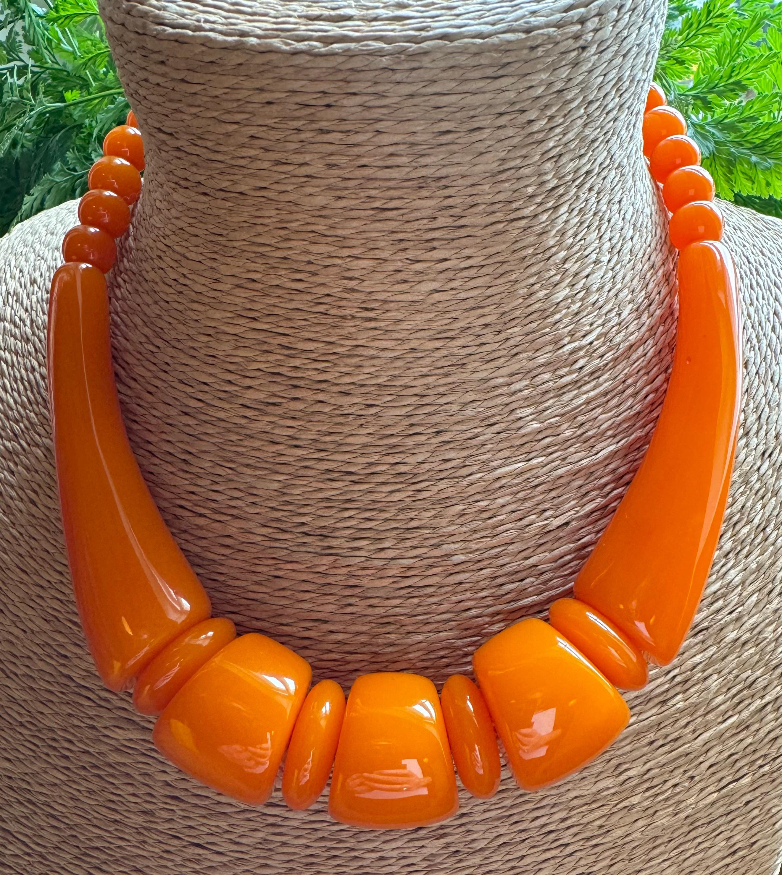 BIG BEAD NECKLACE, Red, Mango Orange & Turquoise Short Beaded Necklace, Resin Bead Jewellery, Costume Jewellery, Handmade Necklace