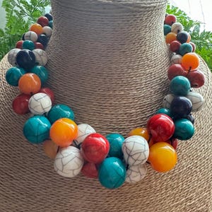 MULTICOLOURED BEAD NECKLACE, Feature Necklace, Handbeaded Necklace, Costume Jewellery. Statement Necklace