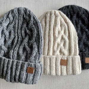 Merino WOOL BEANIE HAT, Knitwear/KnittedCable design patterned Hat/Beanie/Winter Knitwear Accessories