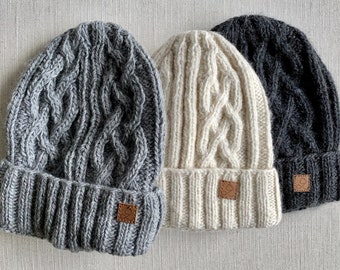 Merino WOOL BEANIE HAT, Knitwear/KnittedCable design patterned Hat/Beanie/Winter Knitwear Accessories
