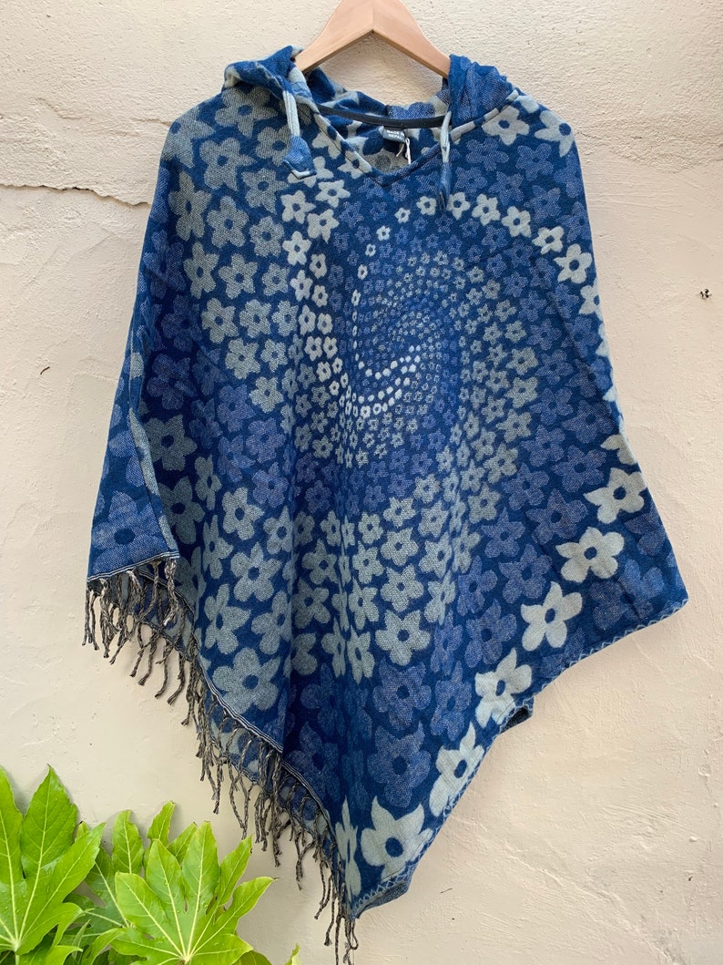 WOMENS PONCHO with HOOD Spiral Flower Design