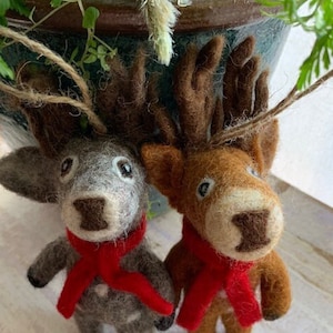 FELT REINDEER//Handfelted in Nepal, Felt Wool Decoration with a Jute string loop, Felt Gift, Tree Decoration. CHRISTMAS Decoration