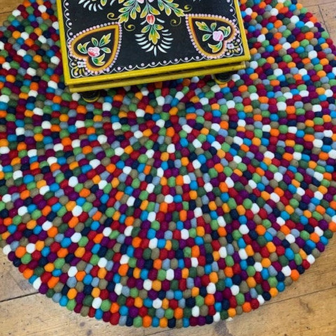 FELT BALL MAT/Handfelted Wool Mat/Rug Etsy