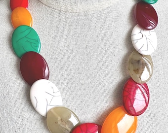 MULTICOLOURED BEAD NECKLACE. Large Oval Disc Beads,  Costume Jewellery. Accessories