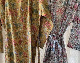 DRESSING GOWN, Floral design Cotton ROBE. Made in India.