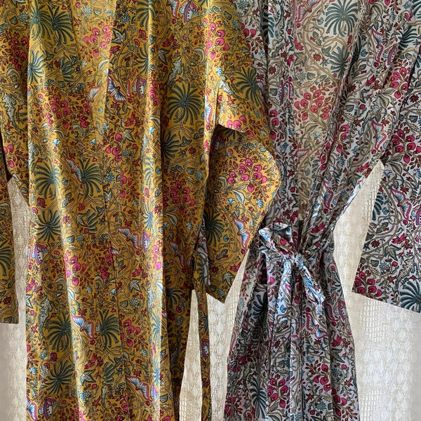 DRESSING GOWN, Floral design Cotton ROBE. Made in India.