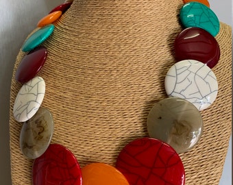 BIG BEAD Disc NECKLACE. Multicoloured Costume Jewellery, Feature Necklace. Statement Necklace