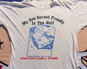 Vintage 1990s Operation Desert Storm American Flag Jet Gulf War Graphic Military T-Shirt