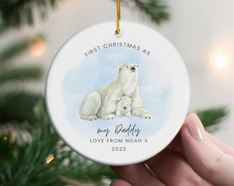 Personalised First Christmas as my Daddy, Mummy, Grandad... Baby's First Christmas Ceramic Decoration with Polar Bear, Family Christmas Gift