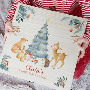 Personalised Little Forest Friends Christmas Eve Box | Large Personalised Wooden Christmas Eve Box  | Childrens Christmas Eve Box