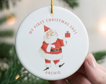 Personalised Baby's First Christmas Jolly Santa Decoration | Personalised Christmas Tree Decoration, Baby's First Christmas Bauble