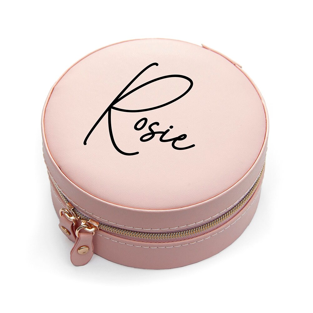 Personalised Signature Blush Pink Round Jewellery Case Etsy UK