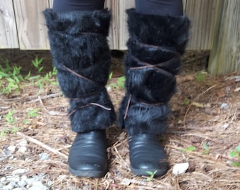 Viking Leg bands Leg Bracers faux fur and leather leg bands Cosplay LARP Leg band Faux Fur Leg bands Costume Barbarian Leg bands
