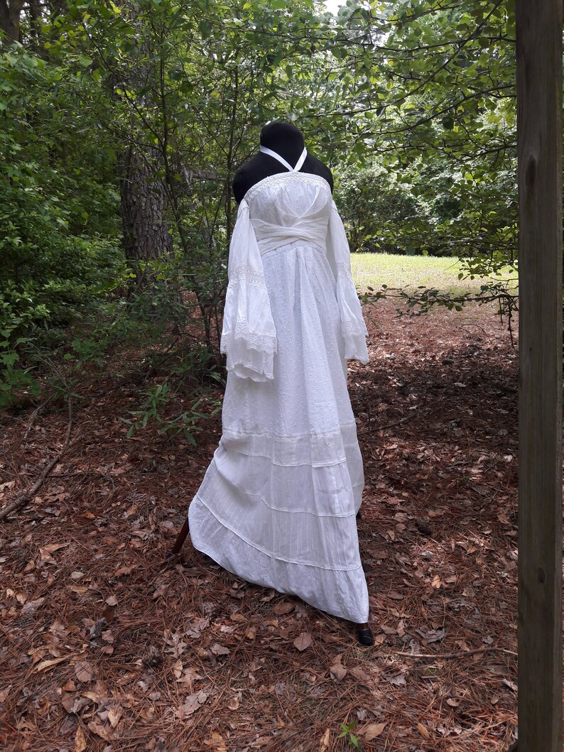 White Cotton Beach Wedding Dress Long Sleeve Boho Wedding Etsy