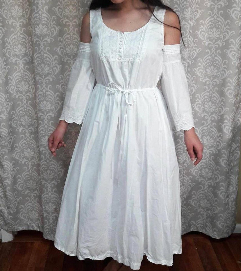 White Boho Beach Wedding Dress Simple White Cotton Dress Etsy