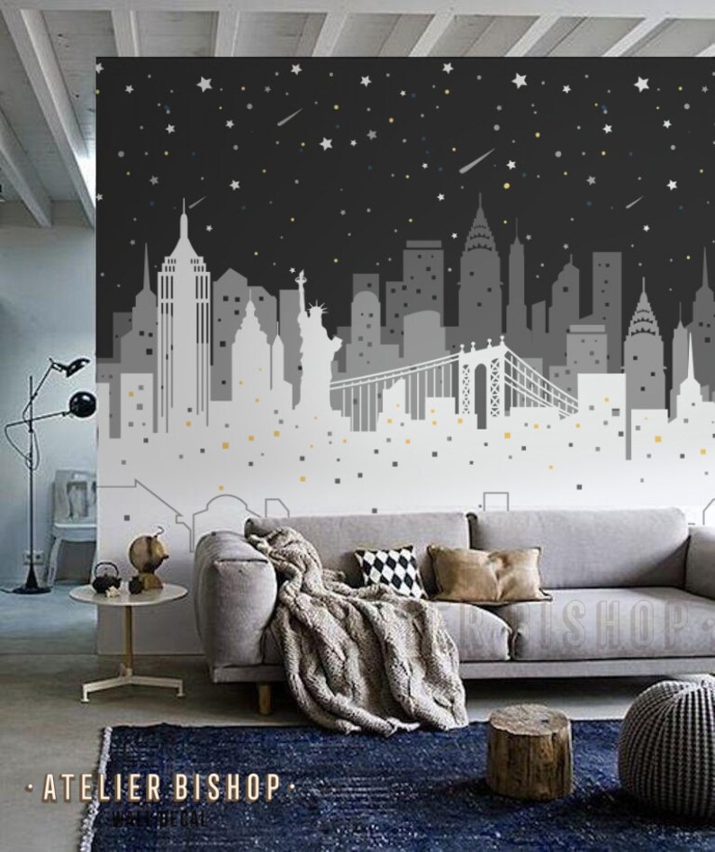 Download Colorful Metropolis In Starry Night New York Skyline Wallpaper Instant Wall Transformation Ready To Apply Peel And Stick Home Decor Home Living Intellistall Com