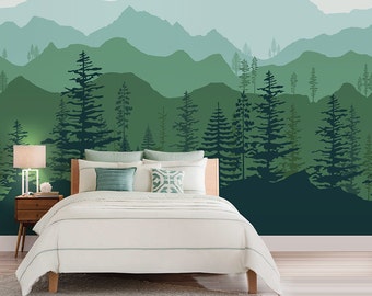 Ombre Mountain Pine Tree Wallpaper: Peel and Stick Wall Decal