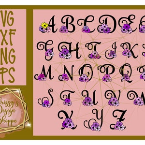 Samantha Floral Monogram Font Letters A-Z SVG Cut File