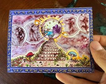 Mystical Solar Eclipse Portal Premium Linen Greeting Card • with Meditation Music Video Link and Envelope, crystals, light language