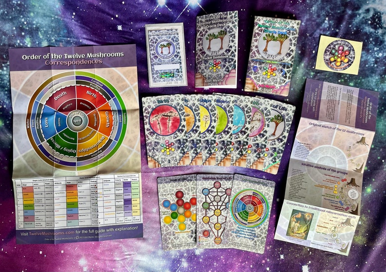 Order Of The Twelve Mushrooms Holographic Oracle Deck, Guidebook and Membership Synchronicity, Reincarnation, Sacred Geometry, Chakras image 1