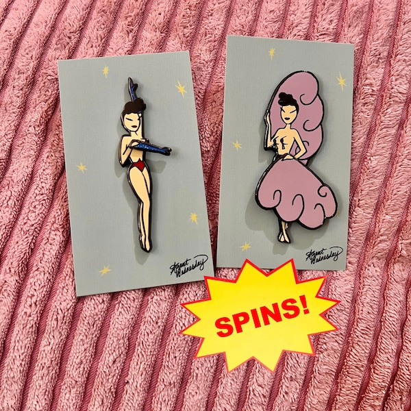 SPINNING! Agent Wednesday Burlesque Pins (Set of 2)