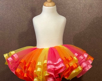 Pink Orange Yellow Tutu / Birthday Tutu for Girl / Summer Birthday / Tutu For Girls  / Girls 9th Birthday / Summer Dress Up Tutu / Size 10