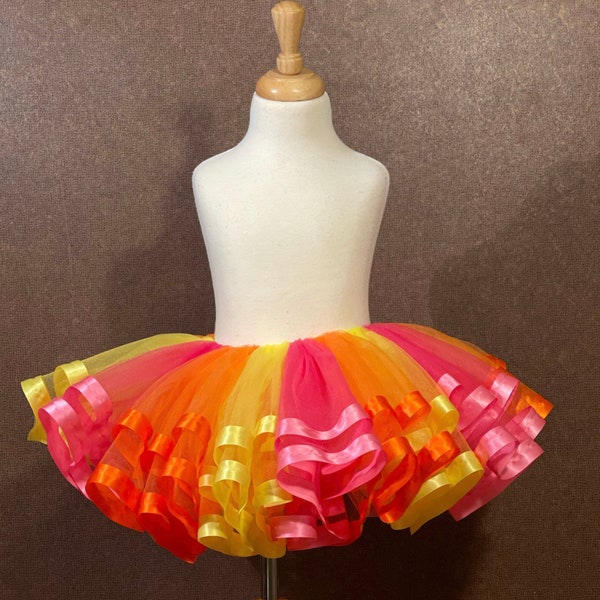 Pink Orange Yellow Tutu / Birthday Tutu for Girl / Summer Birthday / Tutu For Girls  / Girls 9th Birthday / Summer Dress Up Tutu / Size 10