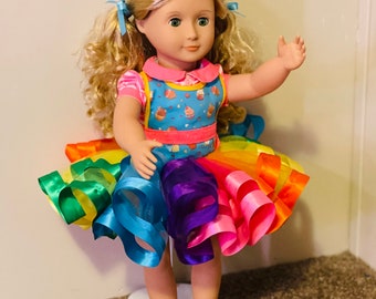 Rainbow Tutu For 18” Doll / Pink Tutu For Doll / 18” Doll Party Tutu / Green Tutu / Doll Tutu / Rainbow Baby Tutu / Girls Christmas Gift