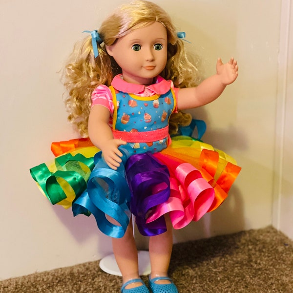 Rainbow Tutu For 18” Doll / Pink Tutu For Doll / 18” Doll Party Tutu / Green Tutu / Doll Tutu / Rainbow Baby Tutu / Girls Christmas Gift