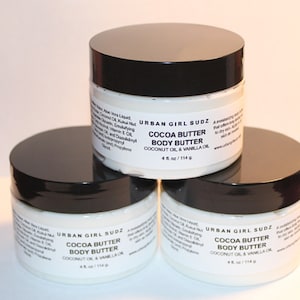 COCOABUTTER BODY BUTTER, emulsified butter with Coconut Oil and Vanilla essential oil to moisturize and hydrate dry dull skin