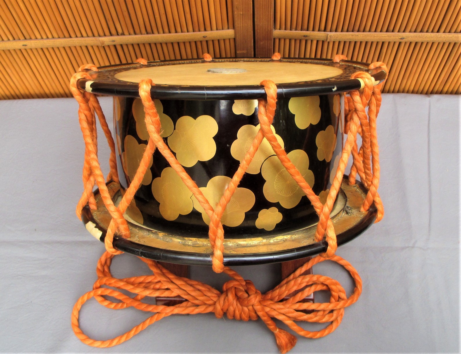 Antique Japanese drum black lacquered wood body gold cherry Etsy